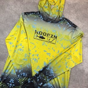 Koofin Gear Pullover Mens L Yellow Blue Fishing Stretch Performance Offshore